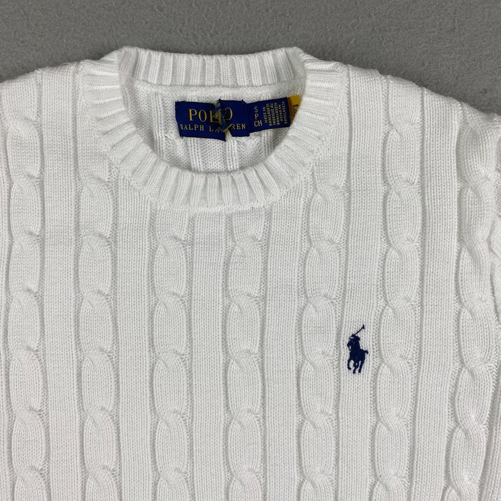 Polo Ralph Lauren Womens Cable Knit Short Sleeve Sweater White S Preppy pony - Picture 2 of 16
